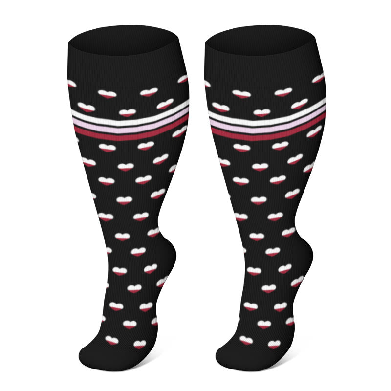 Plus Size Splicing Hearts Compression Socks(3 Pairs)