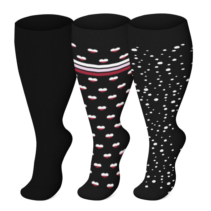 Plus Size Splicing Hearts Compression Socks(3 Pairs)