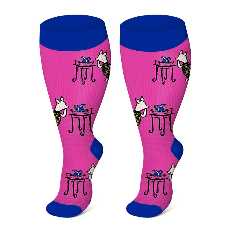 Plus Size Bear Rabbit Compression Socks(3 Pairs) - Rose - 4XL - image 6