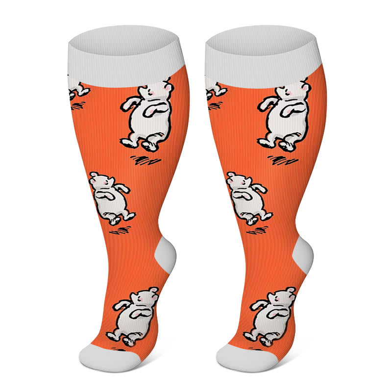 Plus Size Bear Rabbit Compression Socks(3 Pairs) - Orange - 4XL - image 4