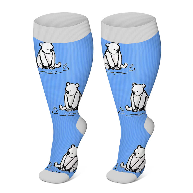 Plus Size Bear Rabbit Compression Socks(3 Pairs) - Blue - 4XL - image 5