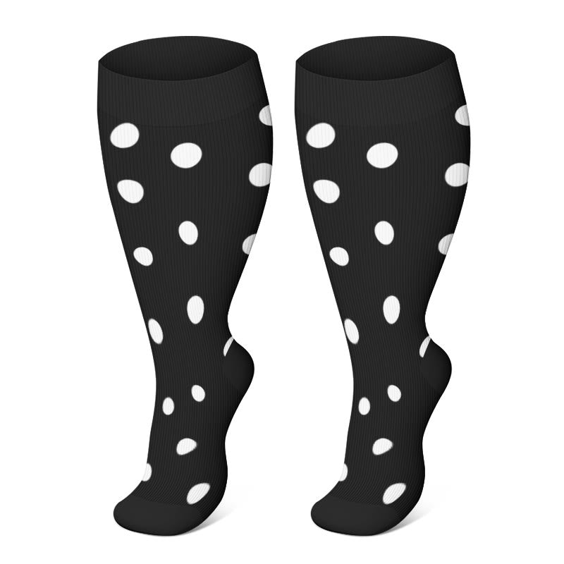 Plus Size White Stripes Compression Socks(3 Pairs) - Polka Dots - 4XL - image 7