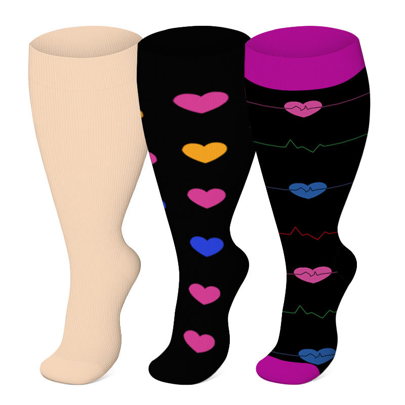 2XL-7XL Skin Purple Electrocardiogram Plus Size Compression Socks(3 Pairs)