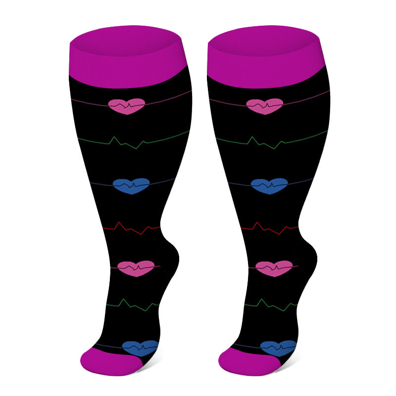 2XL-7XL Skin Purple Electrocardiogram Plus Size Compression Socks(3 Pairs)