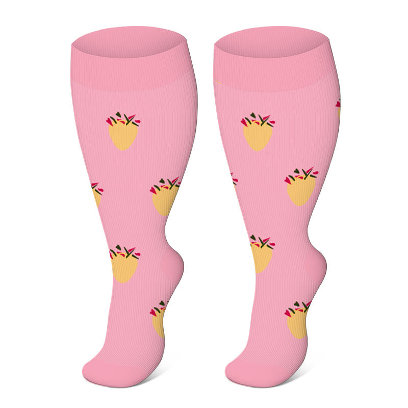 Pineapple Electrocardiogram Plus Size Compression Socks(3 Pairs) - Pink - 4XL - image 10