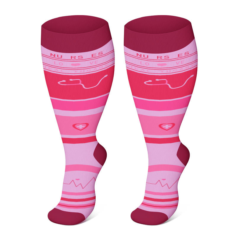 Plus Size Pink Medical Elements Compression Socks(3 Pairs)