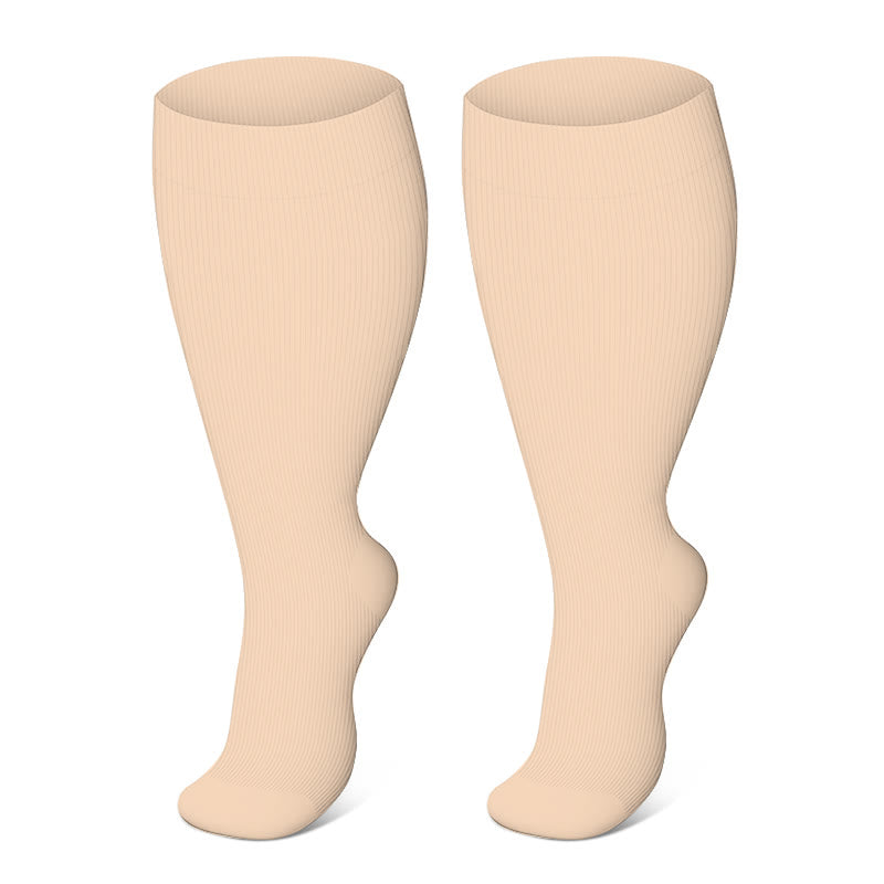 Blue Electrocardiogram Solid Plus Size Compression Socks(3 Pairs) - Skin - 4XL - image 7