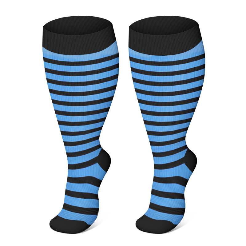 Plus Size Pink Blue Yellow Strieps Compression Socks(3 Pairs)