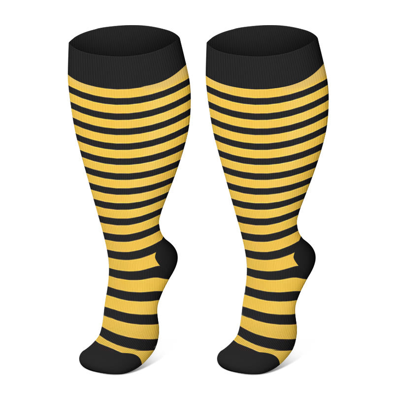 Plus Size Pink Blue Yellow Strieps Compression Socks(3 Pairs)