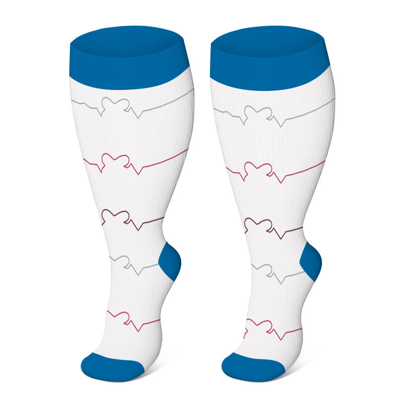 White Electrocardiogram Plus Size Compression Socks(3 Pairs)
