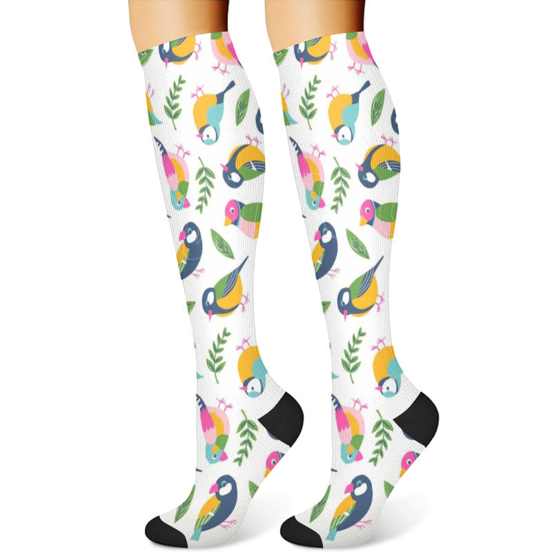 Bird Flower Compression Socks(3 Pairs) - White(1 Pair) - S/M - image 5