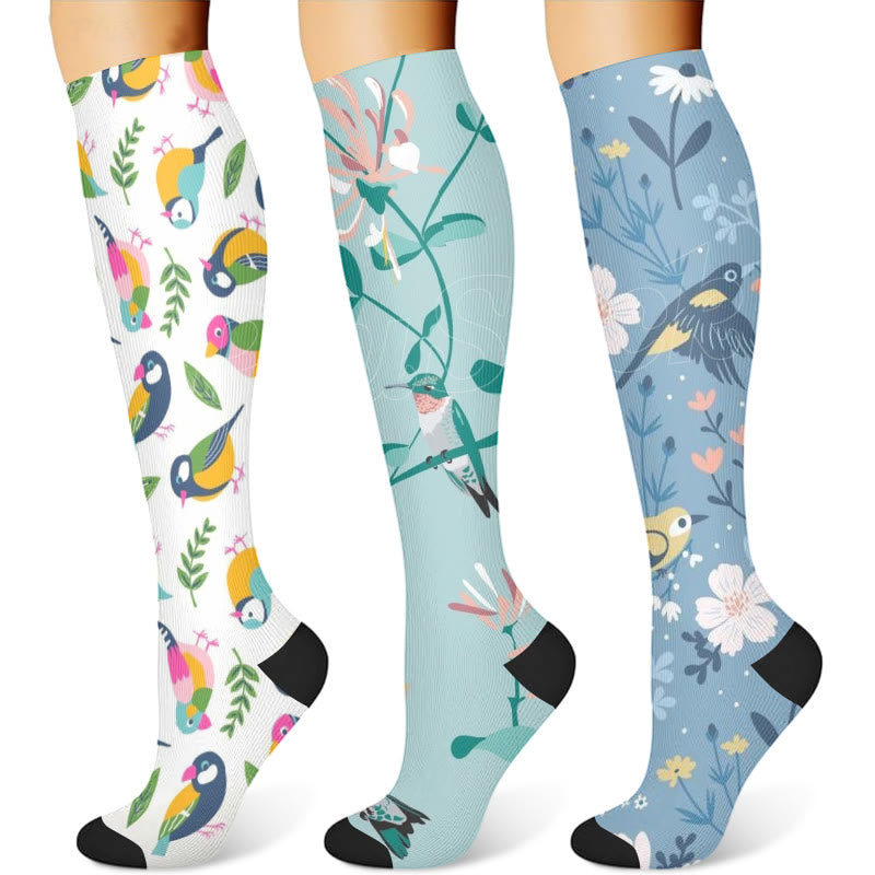 Bird Flower Compression Socks(3 Pairs) - image 1
