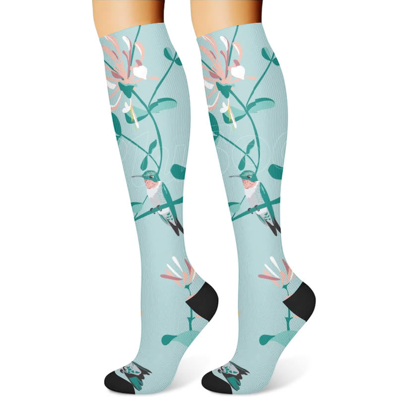 Bird Flower Compression Socks(3 Pairs) - Green(1 Pair) - S/M - image 3