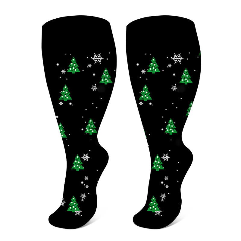 Plus Size Christmas Tree Snowman Compression Socks(3 Pairs) - image 9