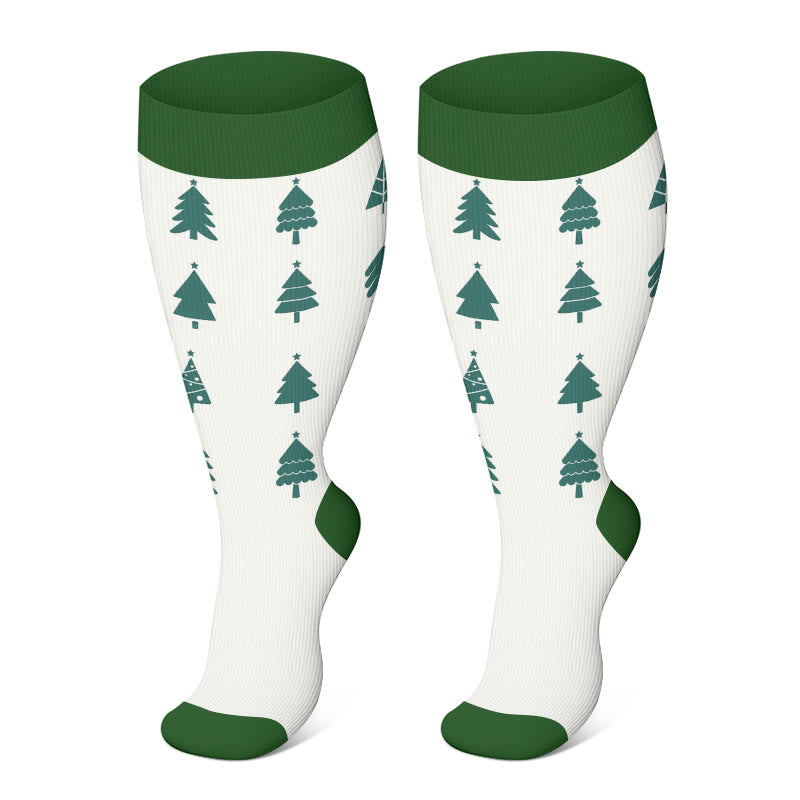 Plus Size Christmas Tree Snowman Compression Socks(3 Pairs) - image 10