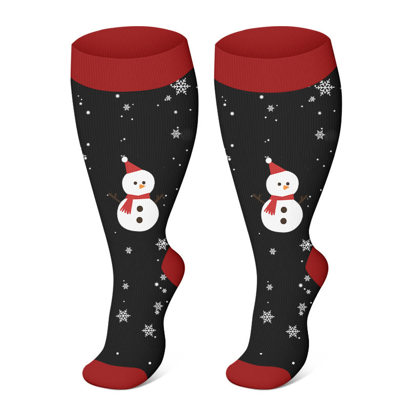 Plus Size Christmas Tree Snowman Compression Socks(3 Pairs) - image 11