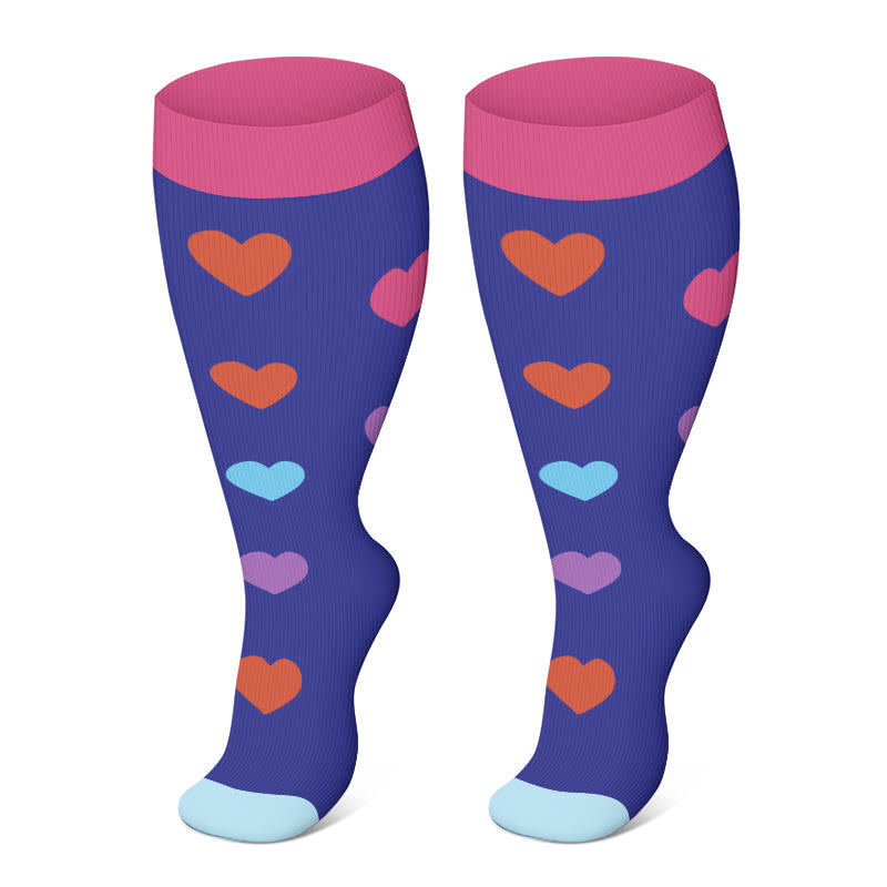 Plus Size Colorful Polka Dots Compression Socks(3 Pairs) - Heart - 4XL - image 2