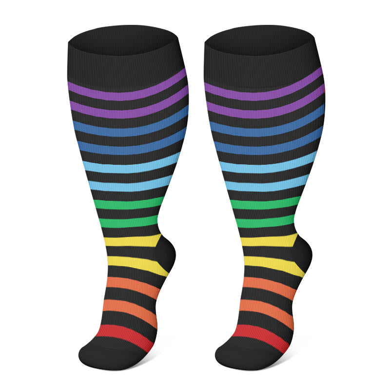 Plus Size Colorful Polka Dots Compression Socks(3 Pairs) - Stripe - 4XL - image 3