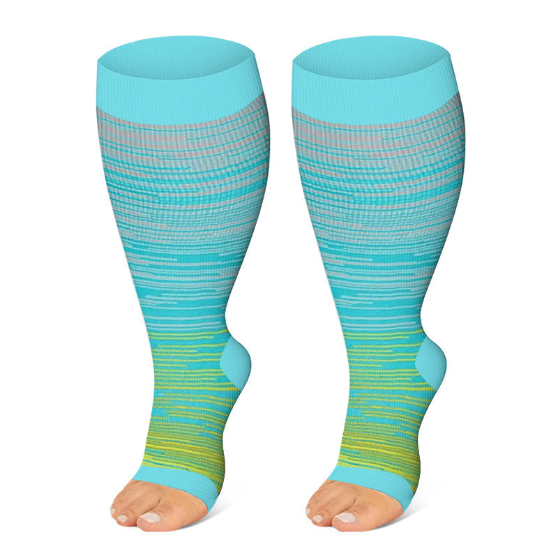 Plus Size Color Stripes Open Toe Compression Socks(3 Pairs) - Yellow - 4XL - image 4