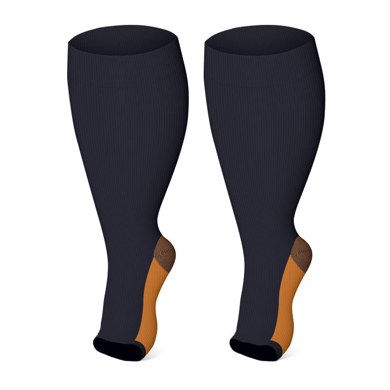 Plus Size Solid Color Open Toe Compression Socks(3 Pairs) - image 3