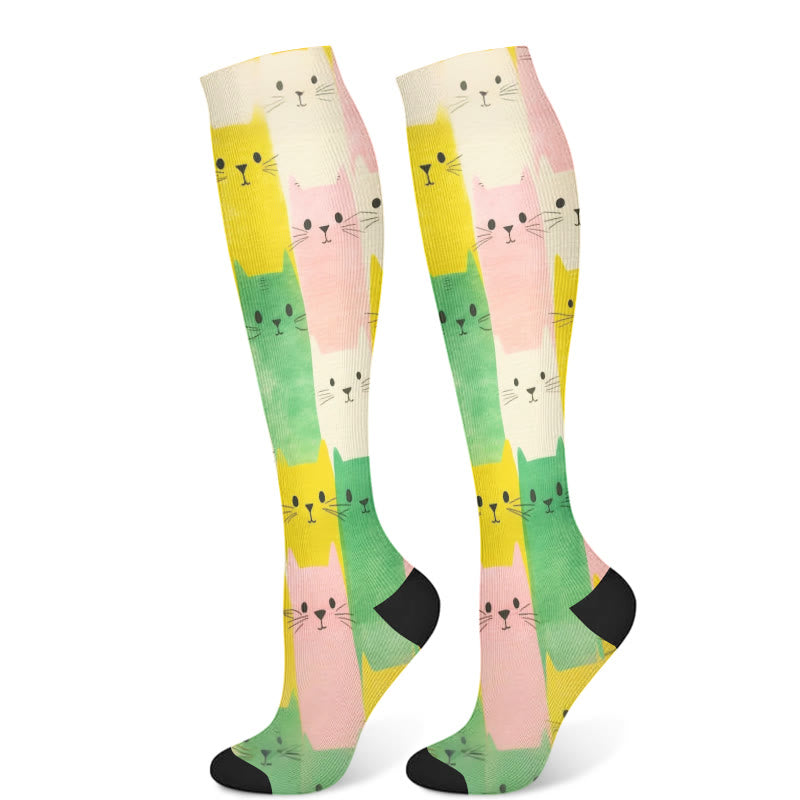 Cartoon Cat Compression Socks(3 Pairs) - Yellow(1 Pair) - S/M - image 7