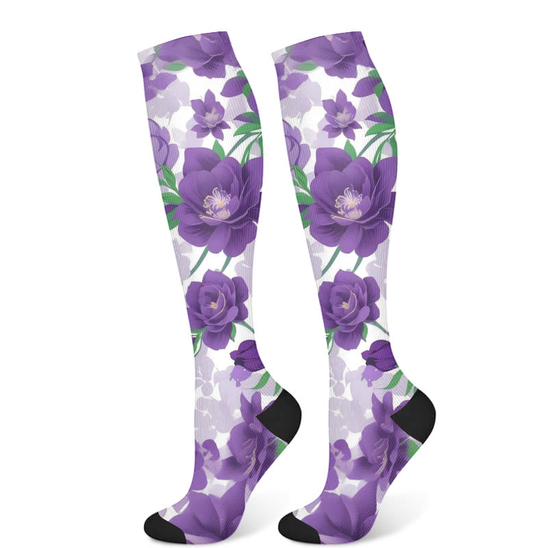 Purple Flower Series Compression Socks(3 Pairs) - Purple(1 Pair) - S/M - image 7