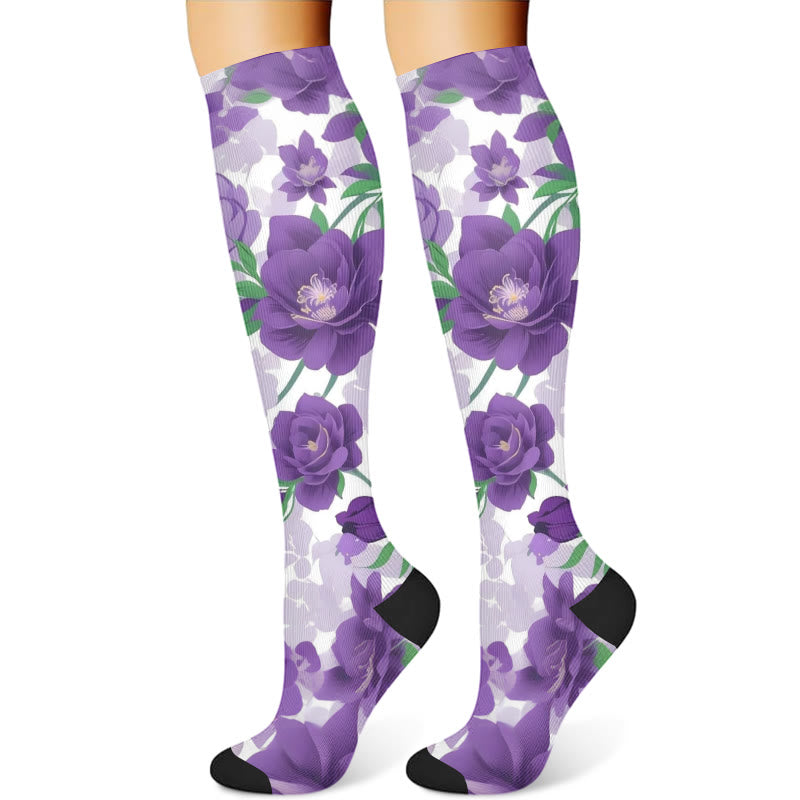Purple Flower Series Compression Socks(3 Pairs) - image 4