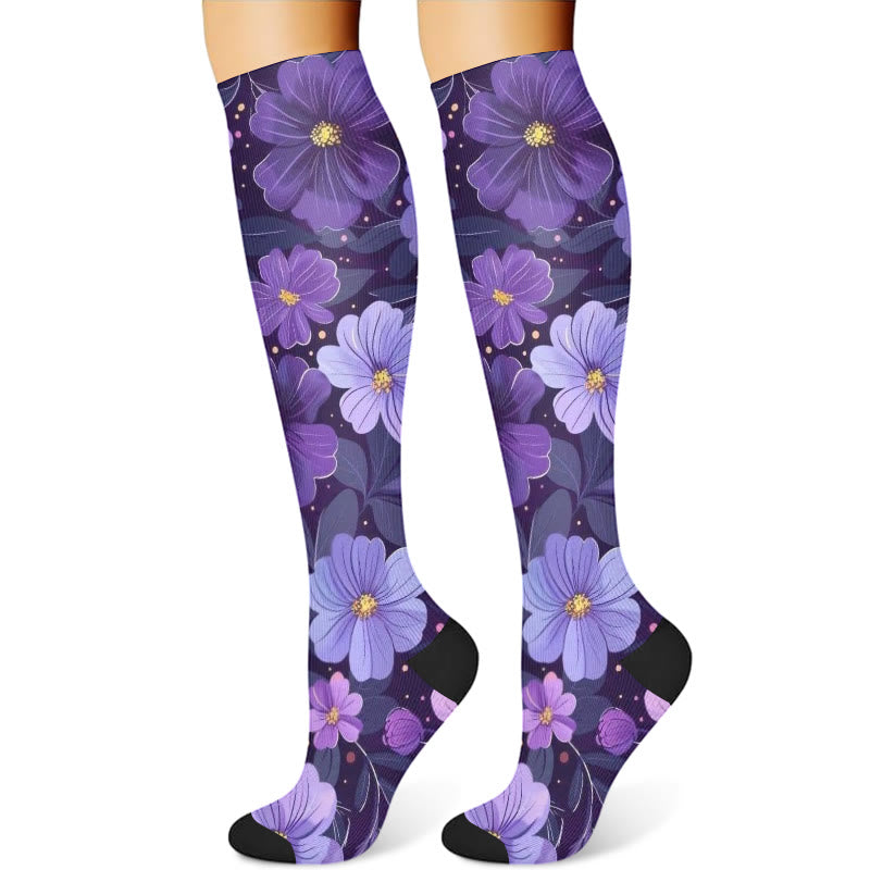 Purple Flower Series Compression Socks(3 Pairs) - image 2