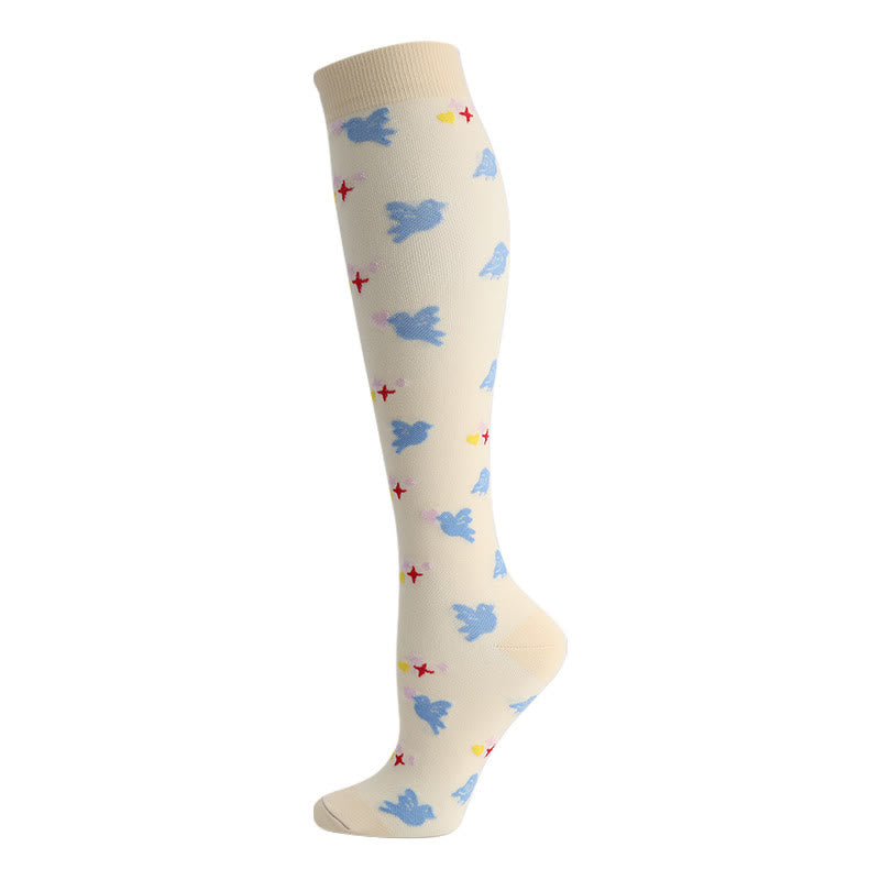 Cute Cat Bird Flowers Compression Socks(6 Pairs) - image 4