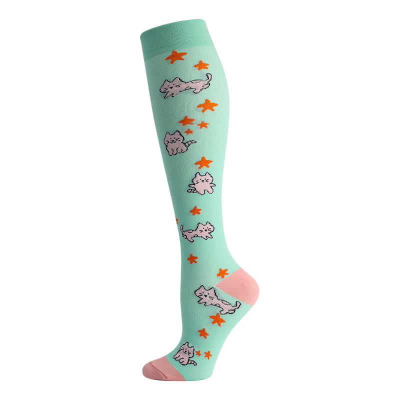 Cute Cat Bird Flowers Compression Socks(6 Pairs) - image 7