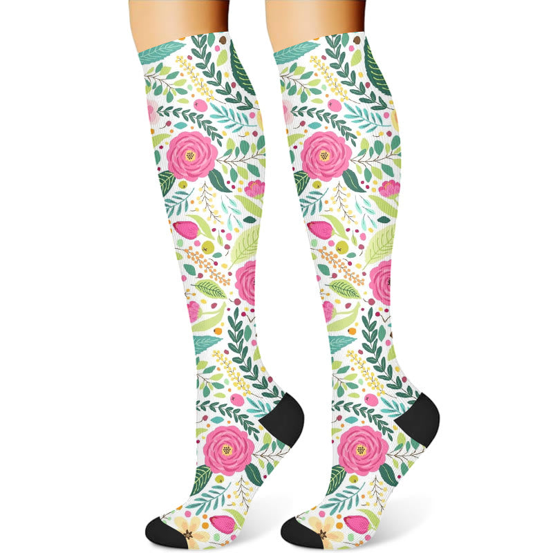 Vibrant Flowers Compression Socks(3 Pairs) - Green(1 Pair) - S/M - image 2
