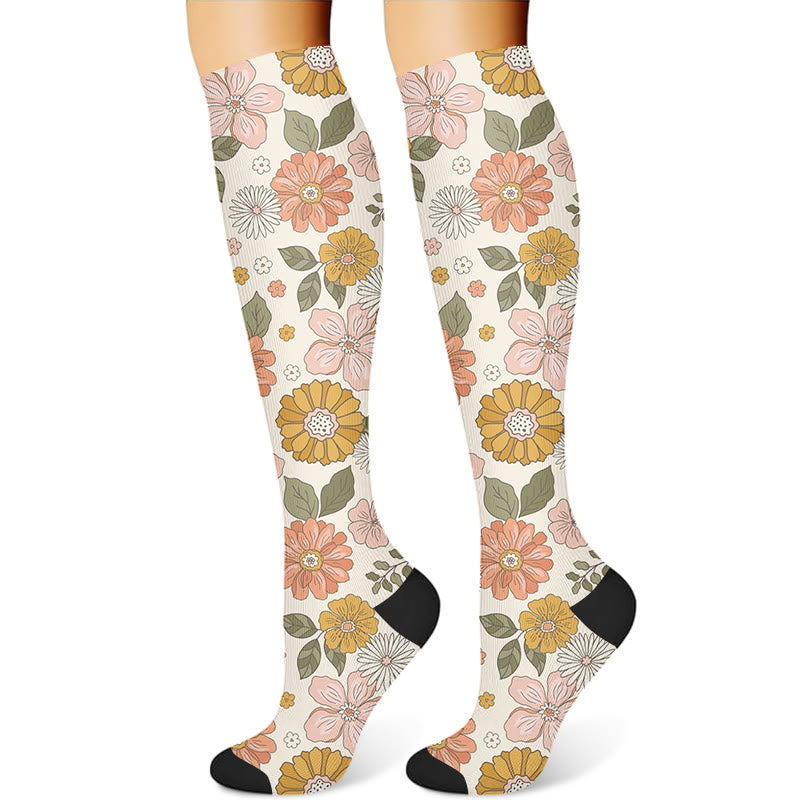 Vibrant Flowers Compression Socks(3 Pairs) - Yellow(1 Pair) - S/M - image 4