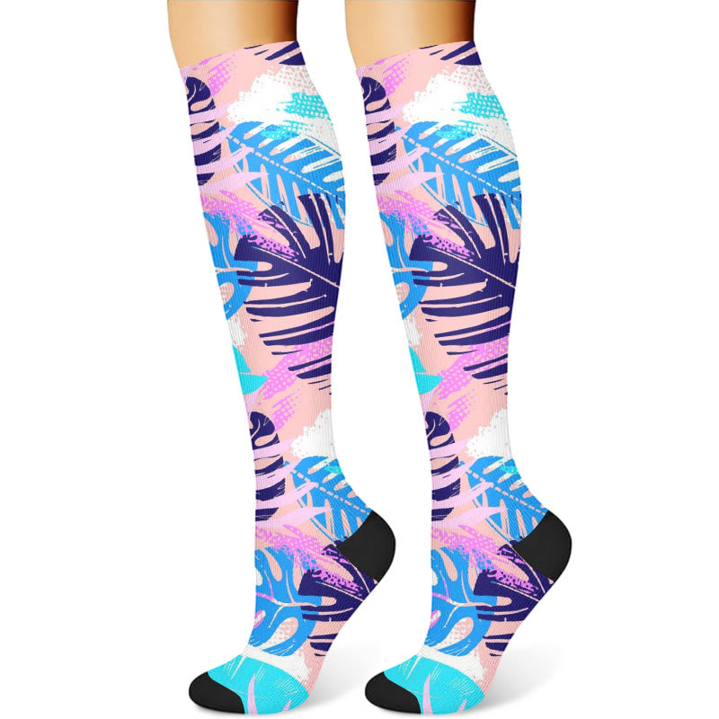 Flowers Leaves Compression Socks(3 Pairs) - Pink(1 Pair) - S/M - image 4