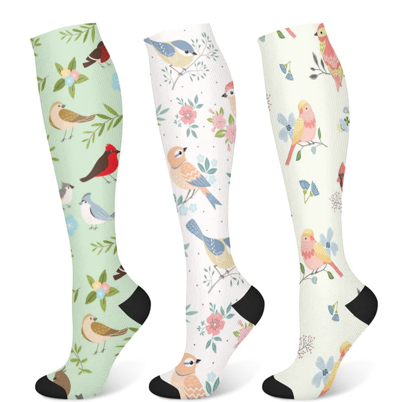 Spring Flower Birds Compression Socks(3 Pairs) - Multicolor - S/M - image 5