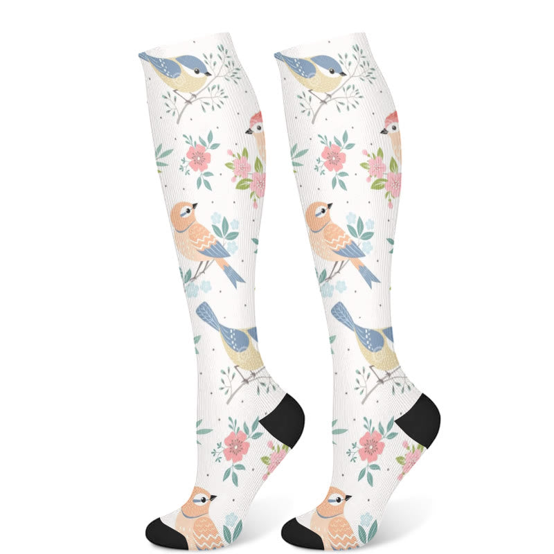 Spring Flower Birds Compression Socks(3 Pairs) - White(1 Pair) - S/M - image 8