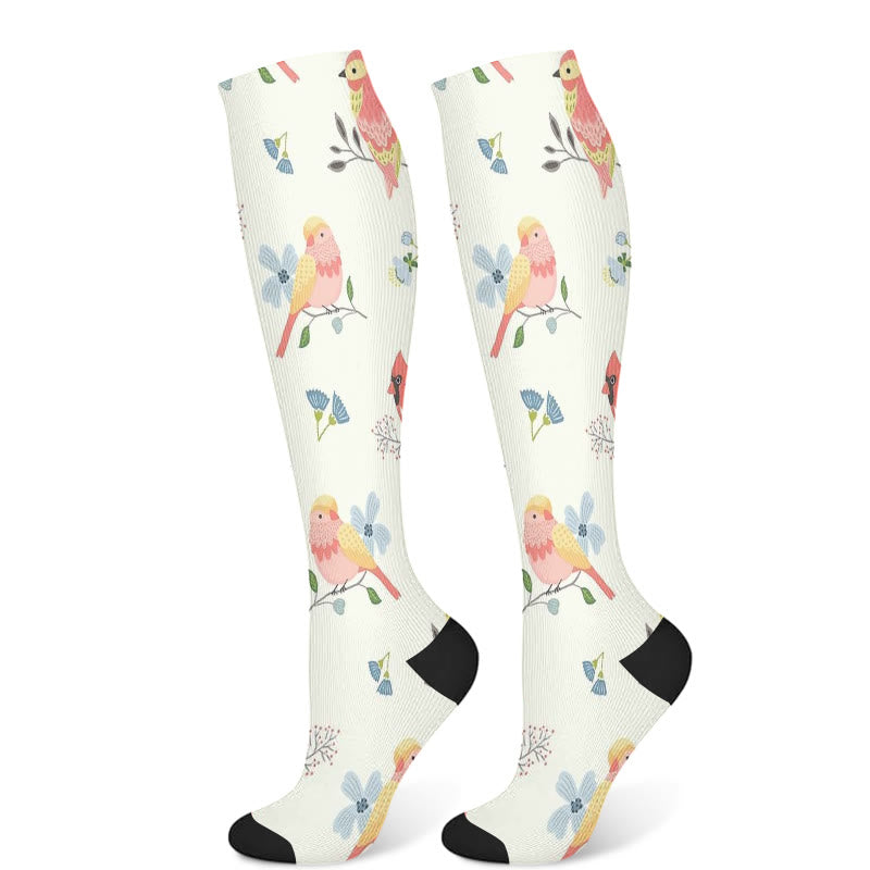 Spring Flower Birds Compression Socks(3 Pairs) - Light Green(1 Pair) - S/M - image 7