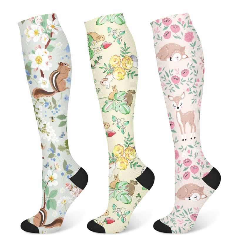 Squirrel Fawn Compression Socks(3 Pairs) - Multicolor - S/M - image 8