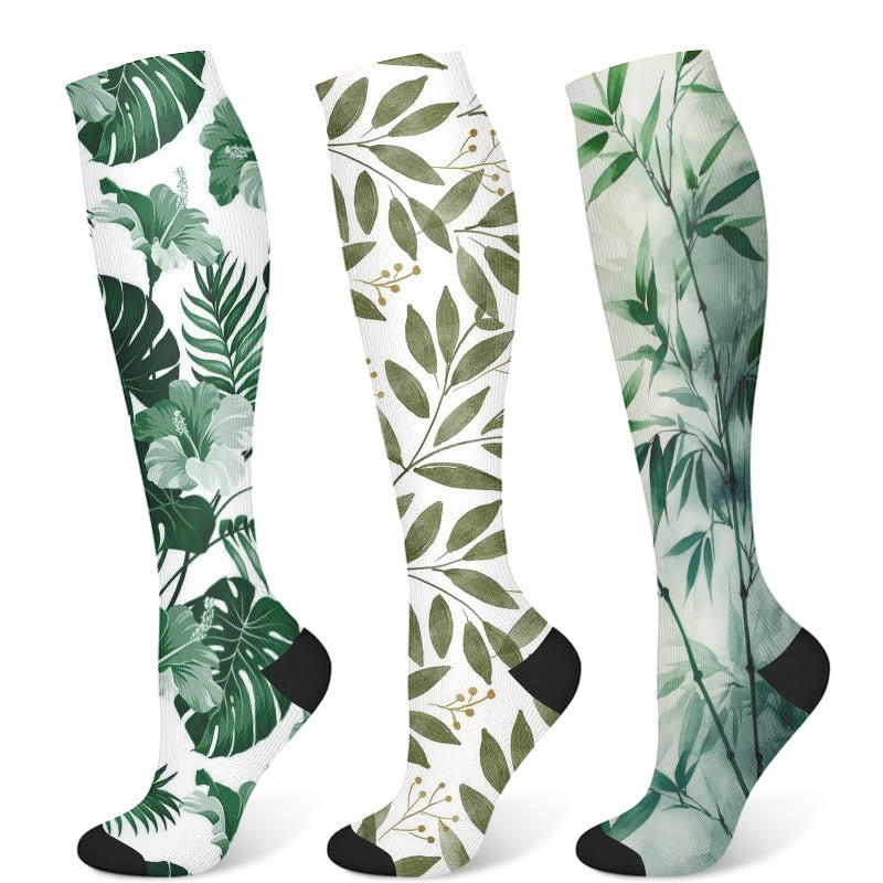 Monstera Leaves Compression Socks(3 Pairs) - Multicolor - S/M - image 5