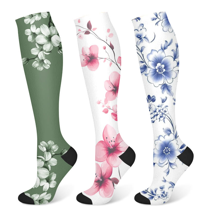 Serene Flowers Compression Socks(3 Pairs)