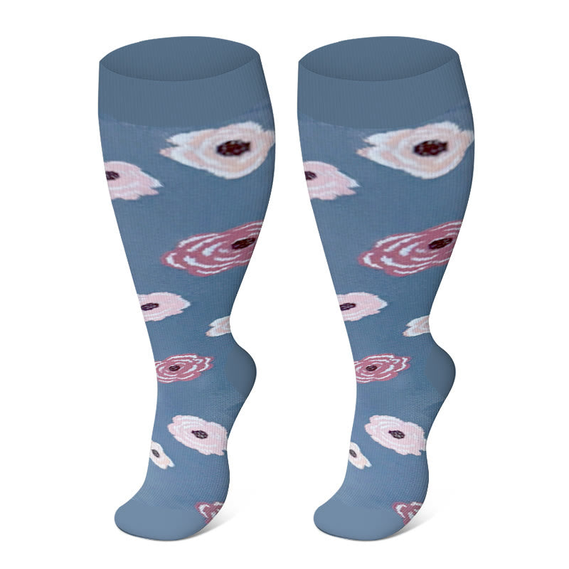 Plus Size Rose Chrysanthemum Compression Socks(3 Pairs) - image 4