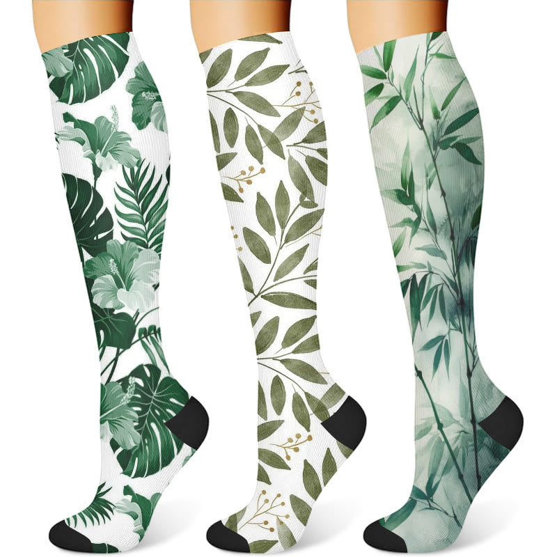 Monstera Leaves Compression Socks(3 Pairs) - image 1