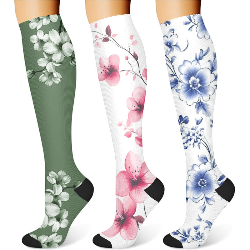 Serene Flowers Compression Socks(3 Pairs)