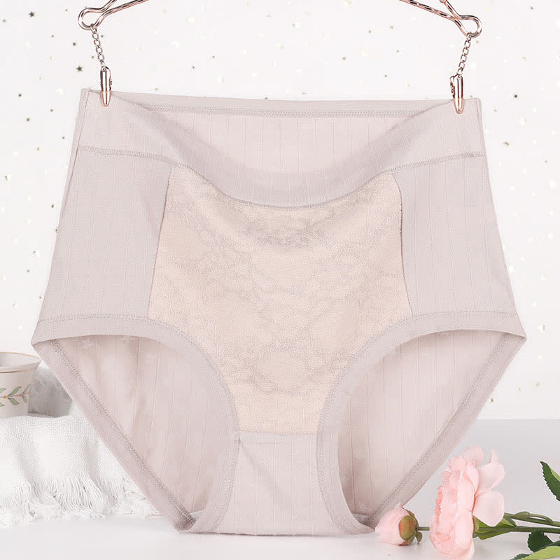 Plus Size High Waist Cotton Lace Floral Brief(3 Packs)