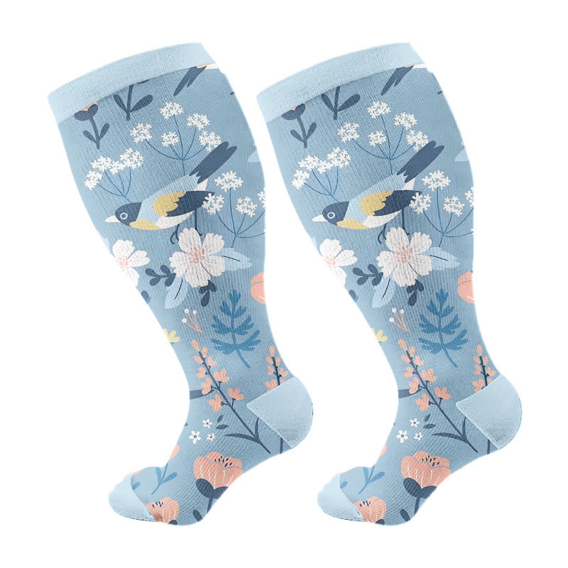 Plus Size Breezy Flower Bird Compression Socks(3 Pairs) - image 7