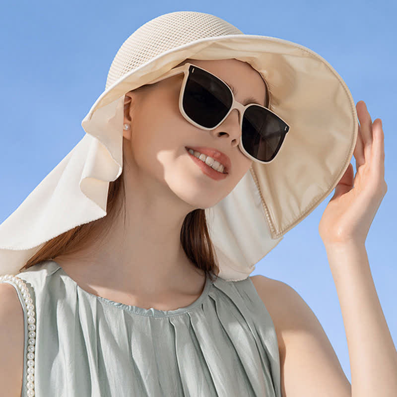 Wide-Brim Breathable Bow-Detail Sun Bucket Hat - Beige - One Size - image 11