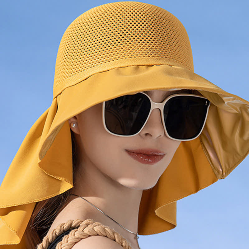 Wide-Brim Breathable Bow-Detail Sun Bucket Hat - Yellow - One Size - image 1