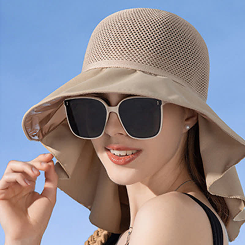 Wide-Brim Breathable Bow-Detail Sun Bucket Hat - Khaki - One Size - image 8