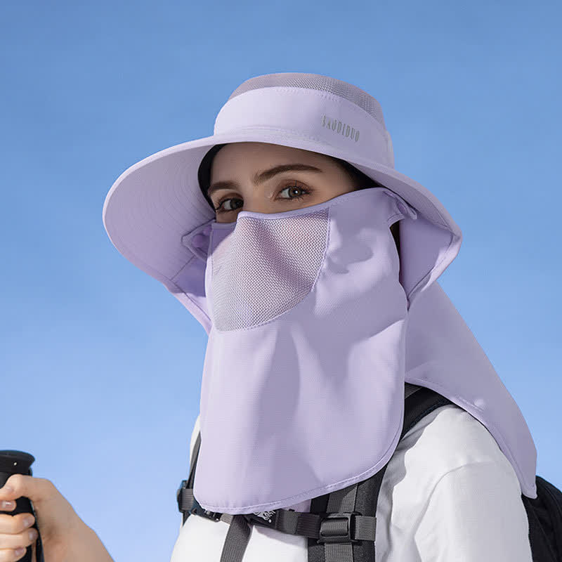 Sun Protection Bucket Hat with Attached Face Scarf - Purple - One Size - image 1
