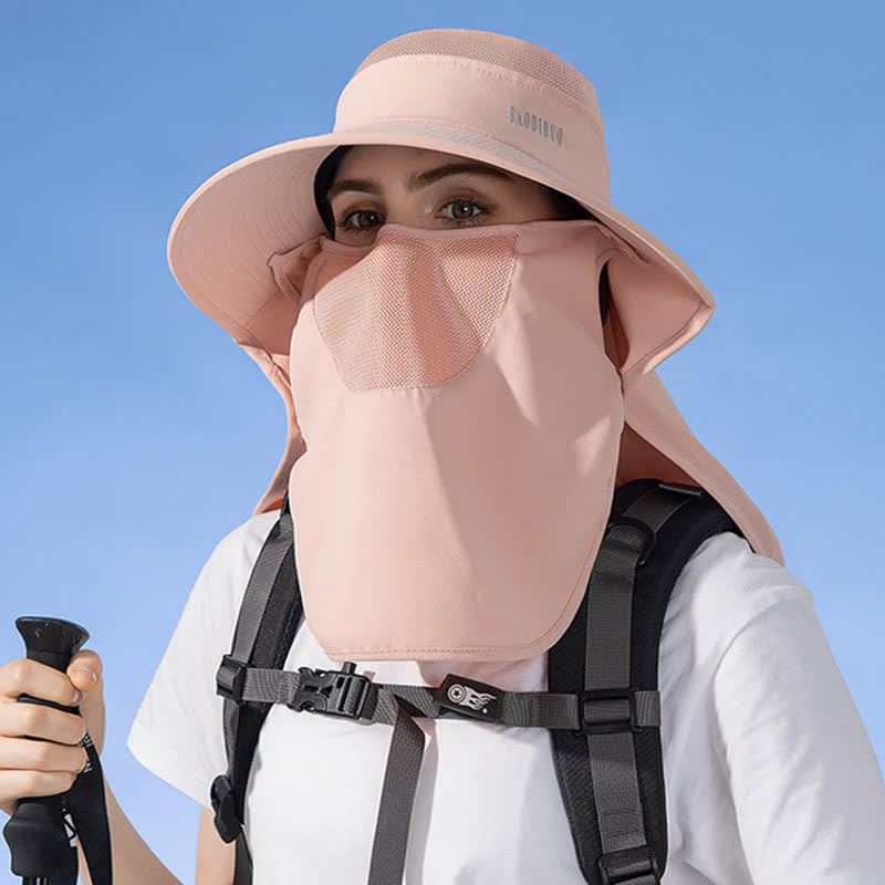 Sun Protection Bucket Hat with Attached Face Scarf - Pink - One Size - image 7