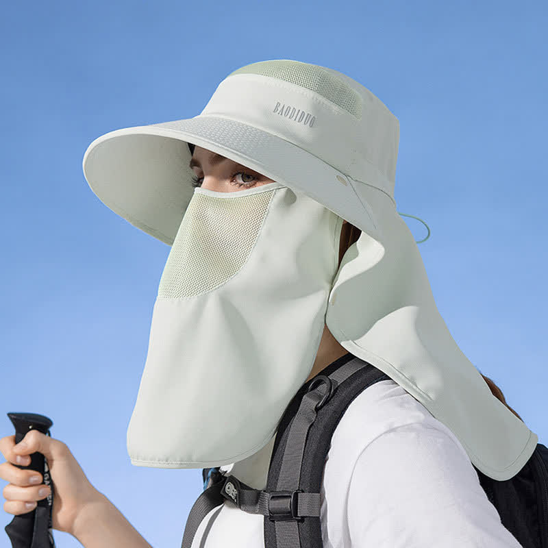 Sun Protection Bucket Hat with Attached Face Scarf - Light Green - One Size - image 13